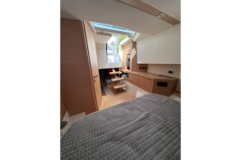 Slide: The Image of 2024 Pardo Yachts P38 interior cabin with modern design and natural light. - 65