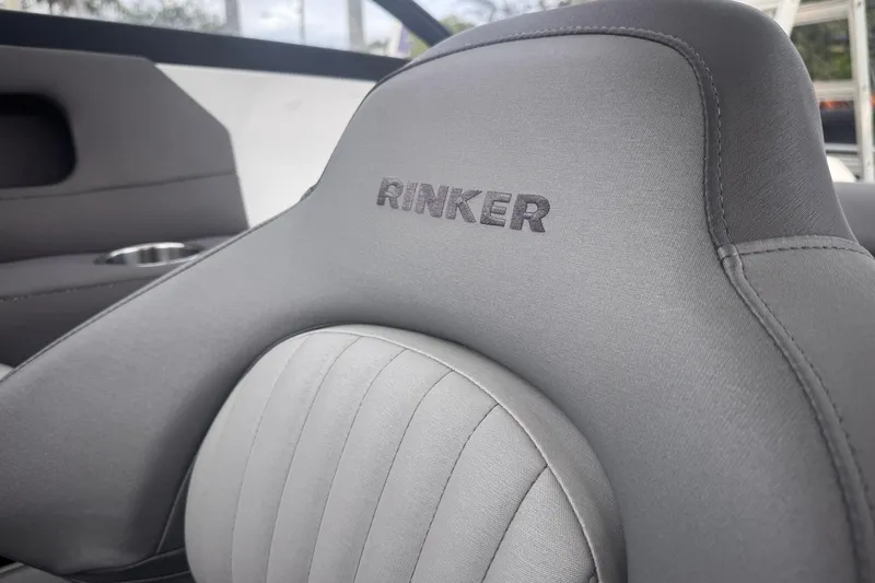 Slide: The Image of Gray Rinker Q3 OB 2020 boat seat with embroidered logo. - 14