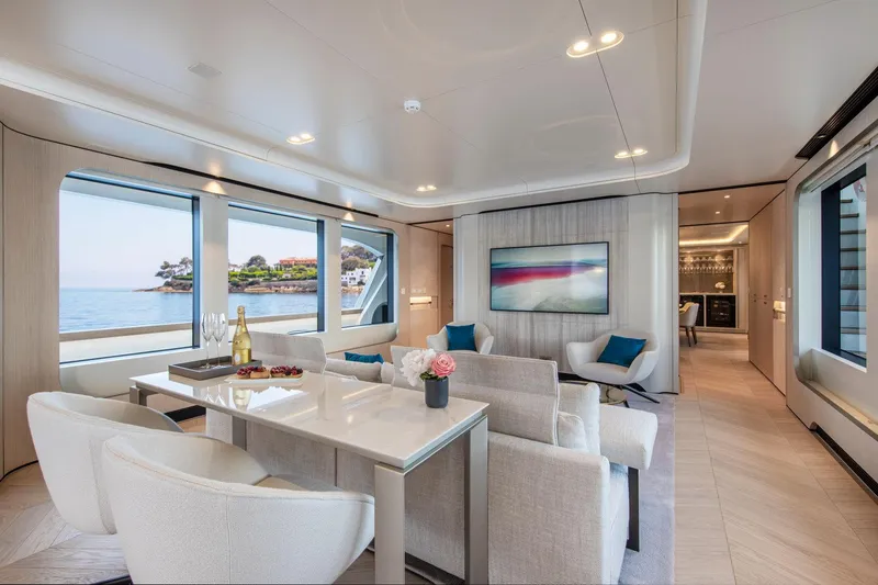 Slide: The Image of Luxurious interior of 2021 Van der Valk Custom 34M Explorer yacht with ocean view. - 14