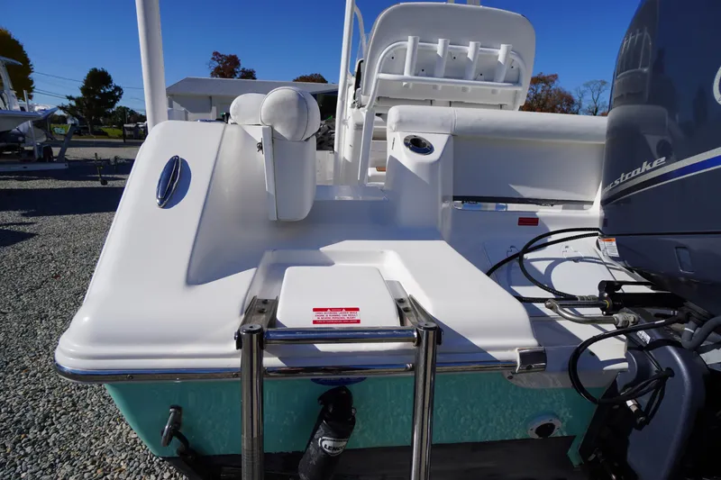 Slide: The Image of 2018 Tidewater 210 LXF boat with outboard motor and swim platform. - 47