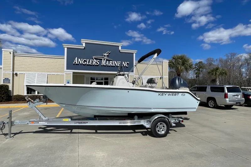 The Image of 2026 Key West 203 FS boat on trailer at Anglers Marine dealership. - 1