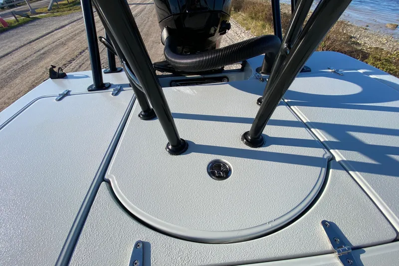 Slide: The Image of 2024 East Cape EVO 18V boat deck with sleek design and sturdy construction. - 54