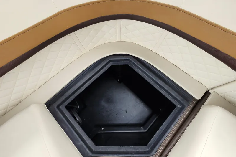 Slide: The Image of 2026 Lowe SF 212 Sport Fish boat seating with storage compartment, featuring quilted upholstery. - 18