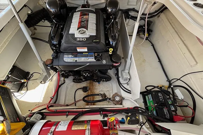 Slide: The Image of Engine compartment of a 2021 Cobalt R6 boat with a 6.2L 350 engine. - 9