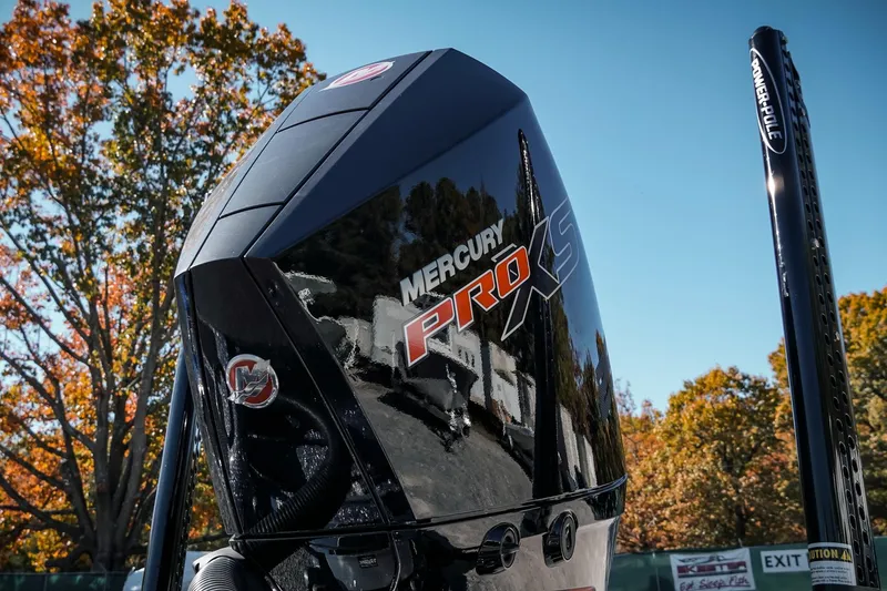 Slide: The Image of Outboard motor on 2026 Phoenix 721 ZXL boat, featuring Mercury Pro XS branding. - 42