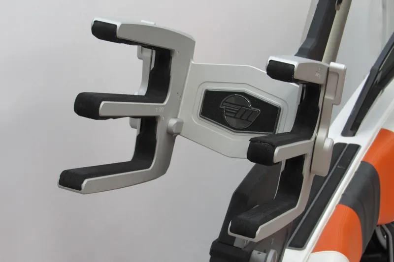 Slide: The Image of Wakeboard rack on 2021 Malibu Wakesetter 24 MXZ boat, featuring sleek design and padding. - 22