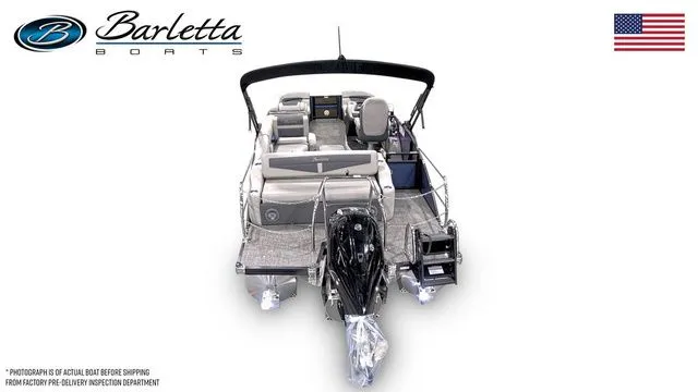 Slide: The Image of 2025 Barletta Boats C22U pontoon with sleek design and modern features, rear view. - 6