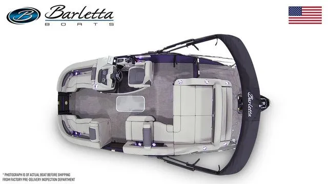 Slide: The Image of 2025 Barletta Boats C22U pontoon, top view, showcasing spacious seating and modern design. - 7