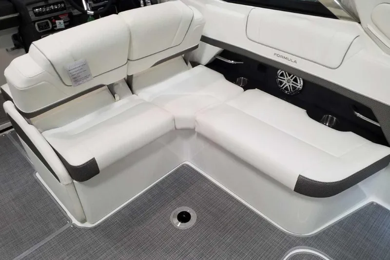 Slide: The Image of 2019 Formula 330 Crossover Bowrider interior with spacious seating and modern design. - 17
