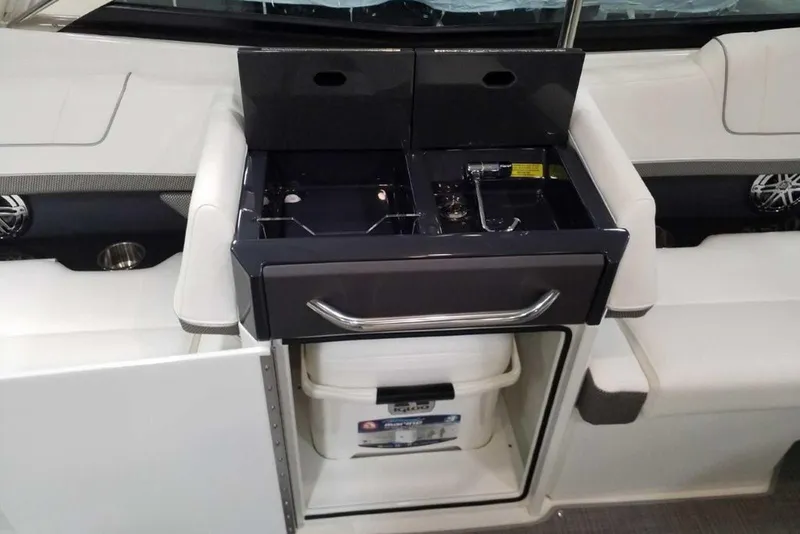 Slide: The Image of 2019 Formula 330 Crossover Bowrider interior with sleek seating and modern design. - 21