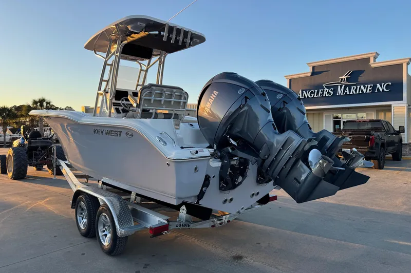 Slide: The Image of 2026 Key West 244 Center Console boat on trailer at Anglers Marine NC dealership. - 3