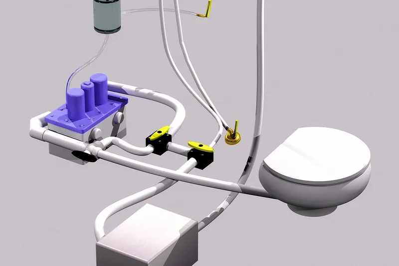 Slide: The Image of Plumbing system diagram for 1984 Slocum 43 yacht, featuring pipes and valves. - 19
