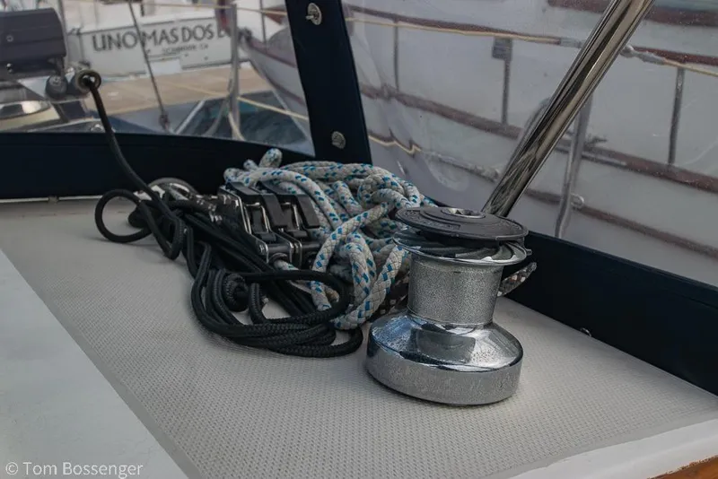 Slide: The Image of Winch and ropes on 1984 Catalina 36 sailboat deck. - 31