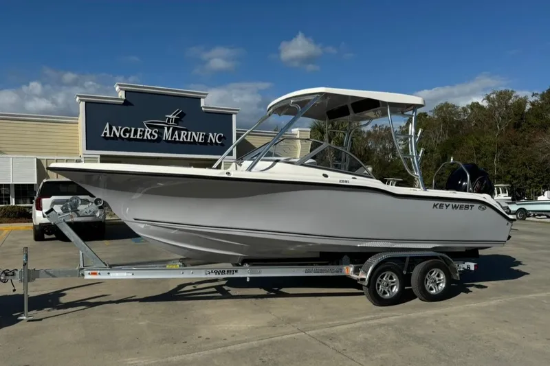 The Image of 2025 Key West 239 DFS boat on trailer at Anglers Marine NC dealership. - 1