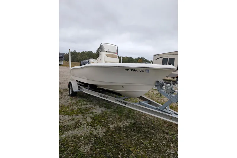 Slide: The Image of 2019 Pioneer 175 Baysport boat on trailer, parked outdoors. - 12