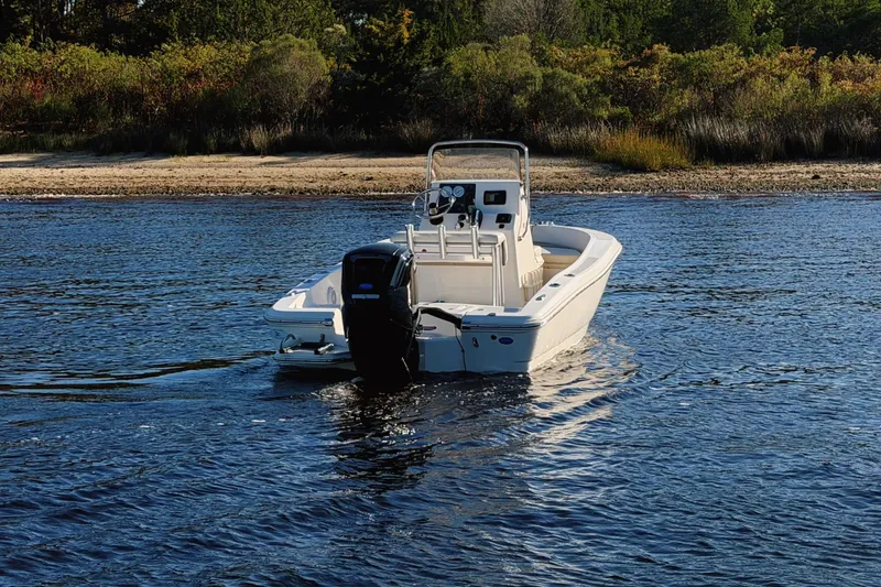 Slide: The Image of 2019 Pioneer 175 Baysport boat on calm water near a sandy shore. - 3