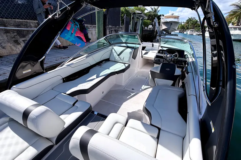 Slide: The Image of 2020 Regal 2300 Bowrider boat interior with luxurious seating and sleek design. - 5