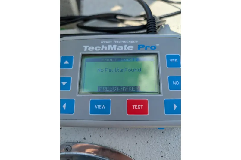 Slide: The Image of TechMate Pro diagnostic tool displaying "No Faults Found" message for 2023 Ranger RB190. - 64