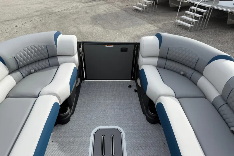 Slide: The Image of Luxurious seating on 2026 Avalon 2785 Excalibur LTD Windshield Quad Lounger boat. - 17