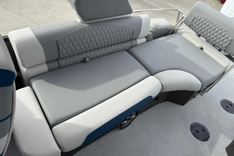 Slide: The Image of Luxurious seating on 2026 Avalon 2785 Excalibur LTD Windshield Quad Lounger boat. - 20