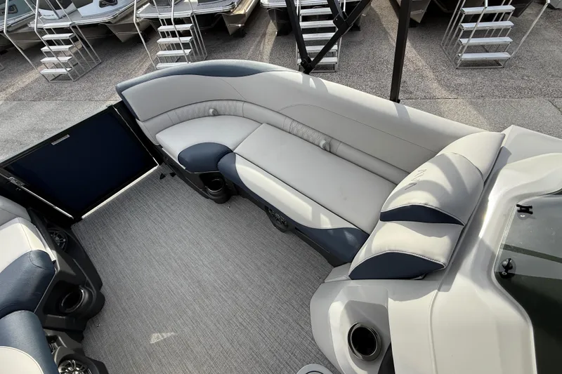 Slide: The Image of Luxurious seating on 2026 Avalon 2385 LSZ Rear Fish Tri Toon boat, showcasing high-performance design. - 20