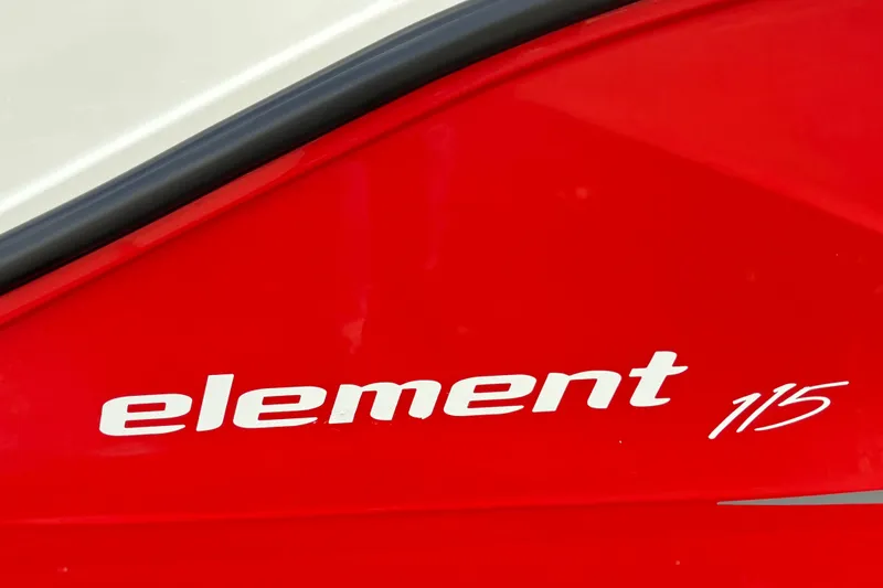 Slide: The Image of Red Bayliner Element M15 boat, 2022 model, with sleek design and branding. - 15