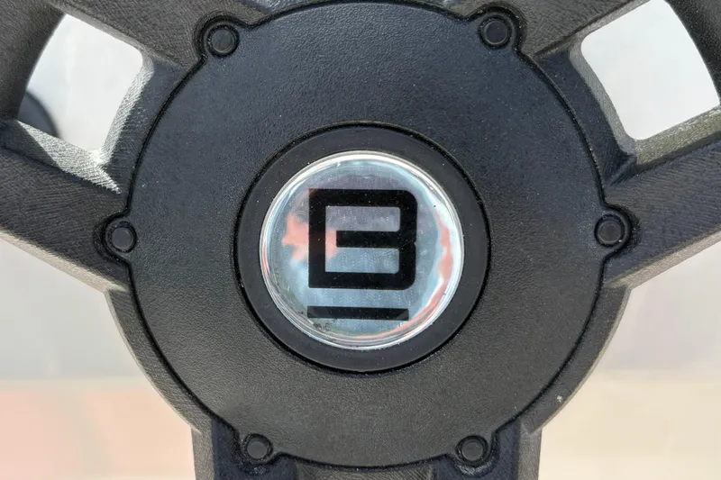 Slide: The Image of Close-up of 2022 Bayliner Element M15 steering wheel emblem. - 29
