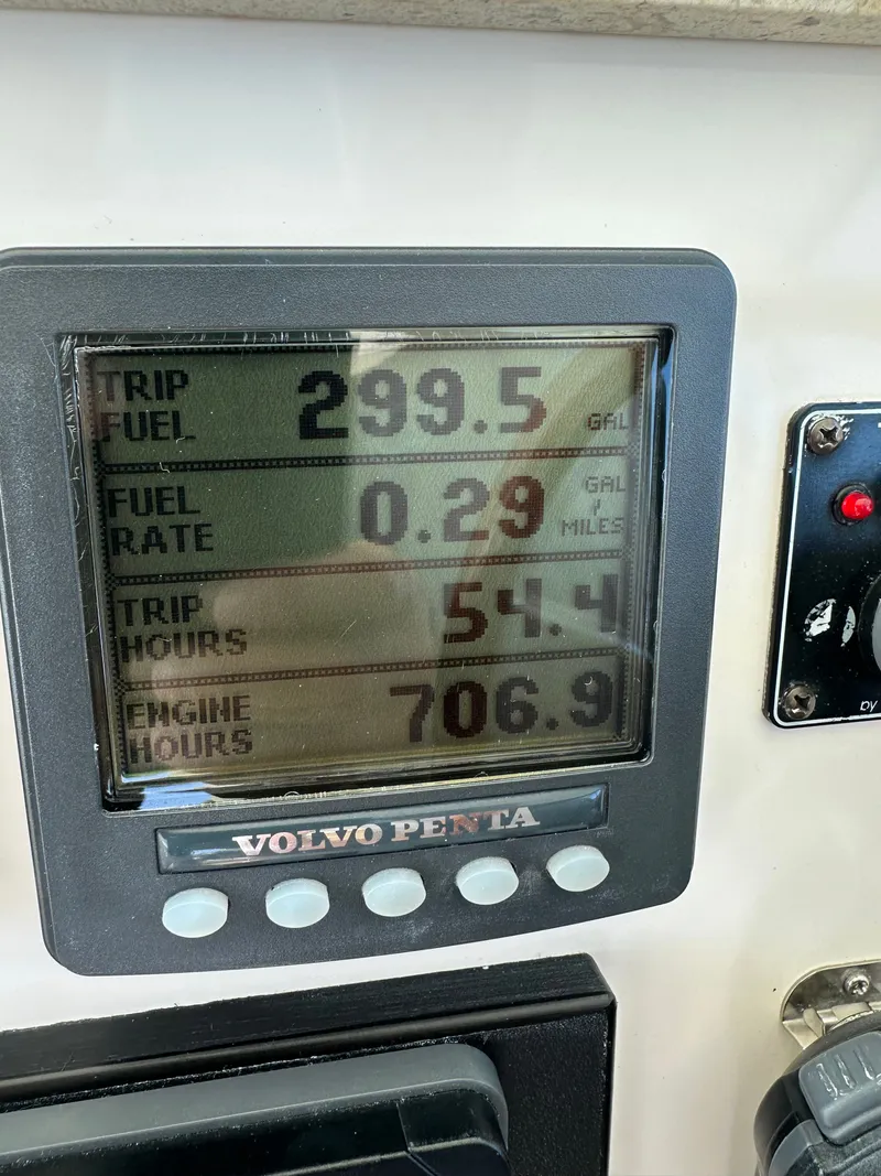 Slide: The Image of Volvo Penta display on 2006 Tiara Yachts Sovran showing fuel and engine data. - 33