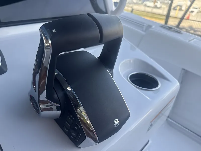 Slide: The Image of Throttle control on 2026 Sportsman Open 352 Center Console boat, featuring sleek design and functionality. - 22