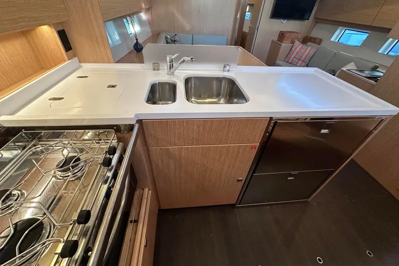 Slide: The Image of Modern kitchen stove and oven in 2022 Bavaria C45 yacht interior. - 34