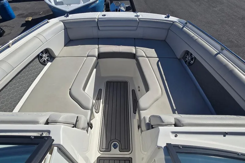 Slide: The Image of 2023 Sea Ray SDX 270 Outboard boat interior with spacious seating and sleek design. - 28