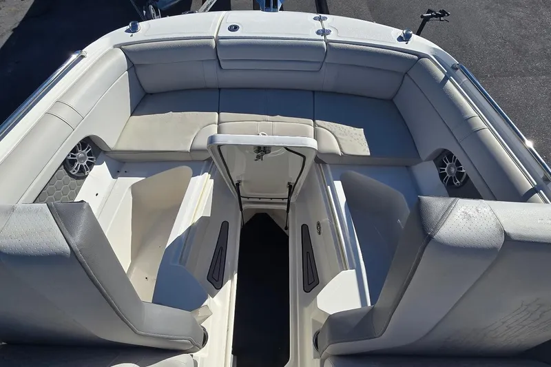 Slide: The Image of 2023 Sea Ray SDX 270 Outboard boat interior with spacious seating and modern design. - 29