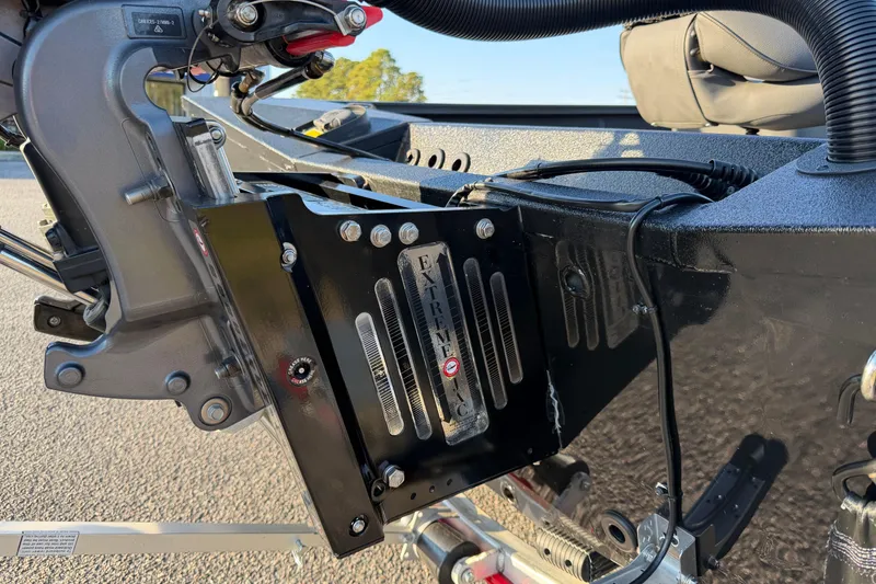 Slide: The Image of Close-up of Xpress X21 Pro 2025 boat engine mount and components. - 17