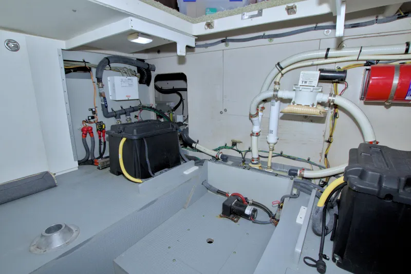 Slide: The Image of Engine room of 2013 Meridian 441 Sedan with mechanical components and wiring. - 67