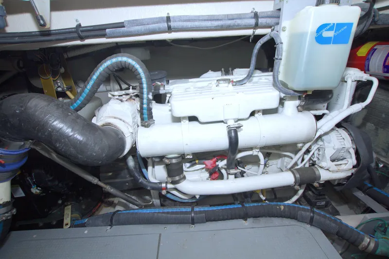 Slide: The Image of Engine room of 2013 Meridian 441 Sedan with Cummins Marine engine components. - 72