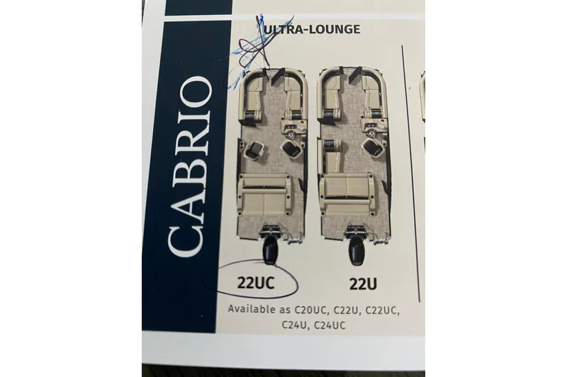 Slide: The Image of 2022 Barletta Cabrio 22UC boat layout, featuring ultra-lounge seating options. - 6