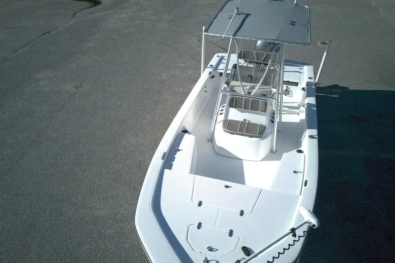 Slide: The Image of Aerial view of 2017 Frontier 2104 boat with T-top and spacious deck. - 12