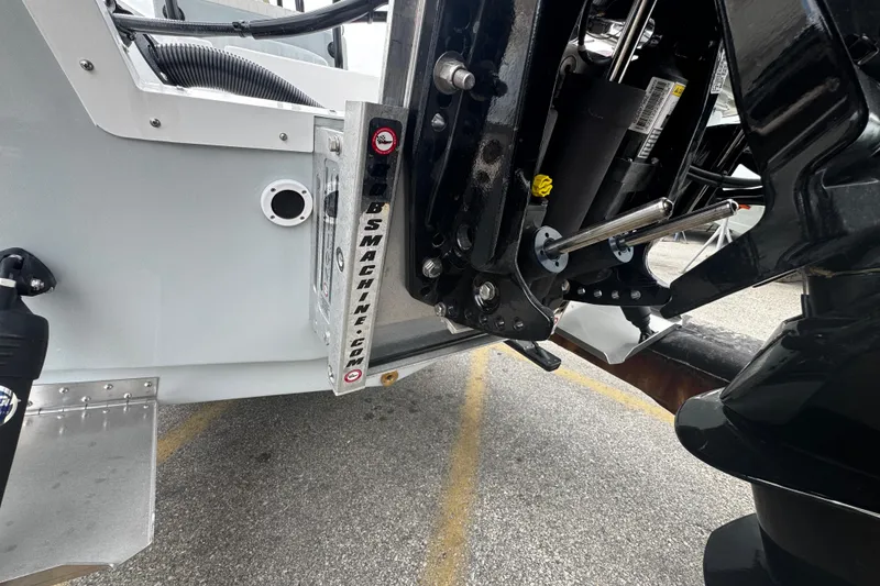 Slide: The Image of Close-up of 2026 Piranha Casador B2200 boat engine components and hydraulic system. - 6