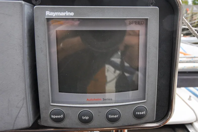 Slide: The Image of Raymarine Autopilot display on a 2004 Sabre 426 sailboat, showing speed and trip controls. - 10