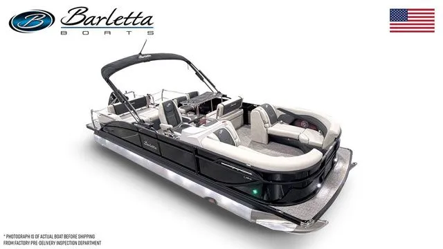 Slide: The Image of 2026 Barletta Boats C24UE pontoon with sleek design and spacious seating. - 4