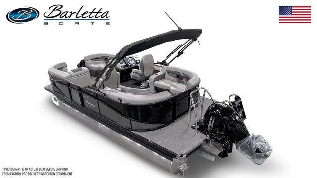 Slide: The Image of 2025 Barletta Cabrio C20QC pontoon boat with sleek design and modern features. - 3