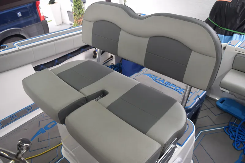 Slide: The Image of 2022 Aquasport 2300 Center Console boat seat with gray upholstery. - 42
