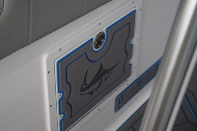 Slide: The Image of 2022 Aquasport 2300 Center Console interior detail with marlin design. - 67