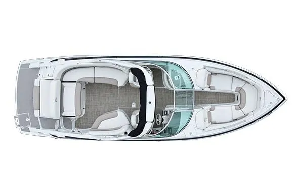 Slide: The Image of 2019 Crownline 275 SS boat interior with beige and white seating and steering wheel. - 11