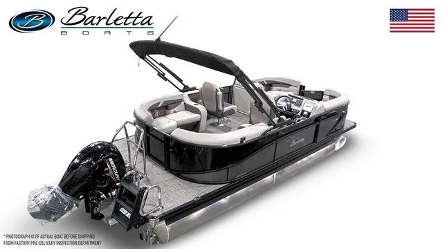 Slide: The Image of 2025 Barletta Cabrio C20QC pontoon boat with sleek design and modern features. - 4