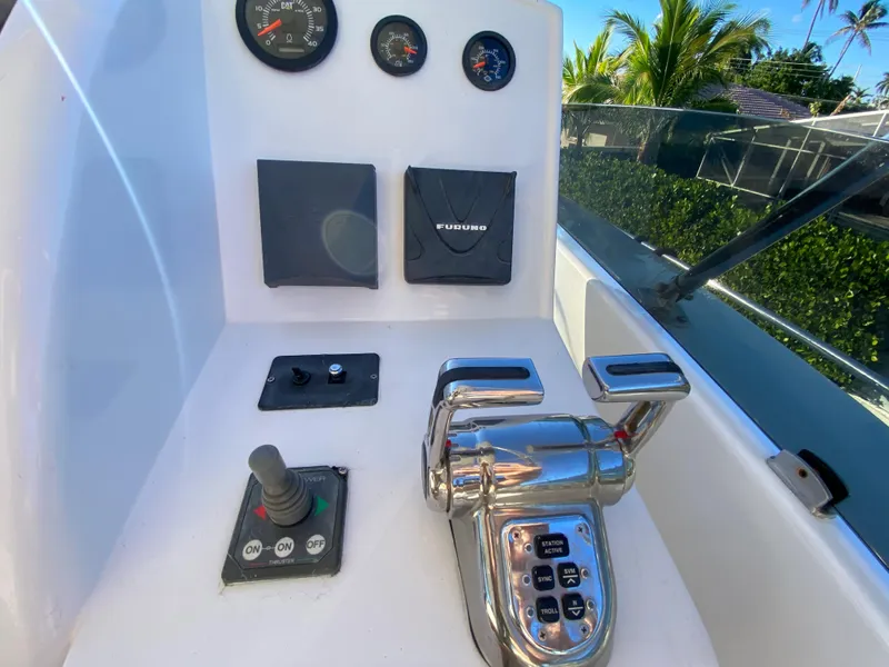 Slide: The Image of Control panel of 2007 Rodriquez 80 Widebody yacht with gauges and joystick. - 19