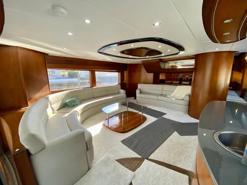 Slide: The Image of Luxurious interior of 2007 Rodriquez 80 Widebody yacht with elegant seating and modern design. - 23