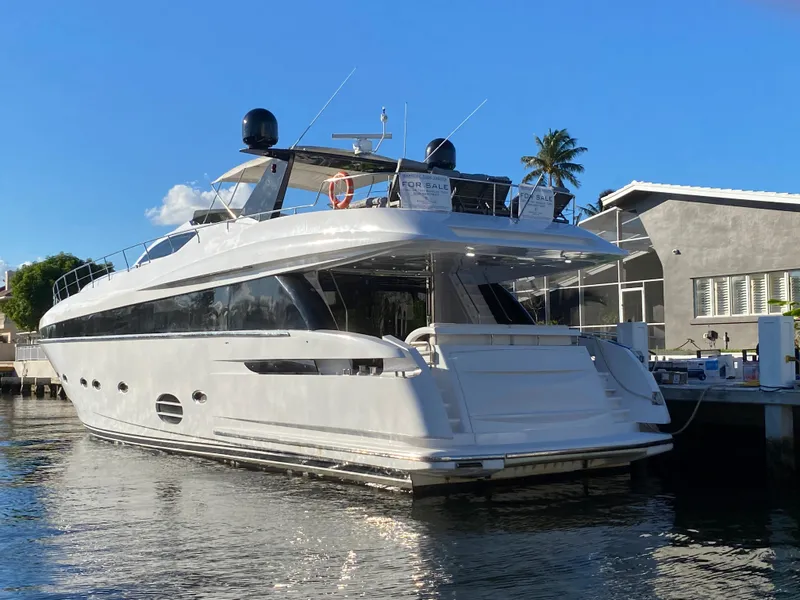 Slide: The Image of Luxury 2007 Rodriquez 80 Widebody yacht docked under clear blue sky. - 3