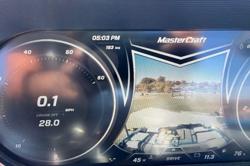Slide: The Image of Dashboard of a 2019 MasterCraft X24 boat showing speed, camera view, and settings. - 6