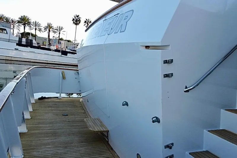 Slide: The Image of Luxurious 1992 Christensen motor yacht interior with sleek white design and modern amenities. - 31